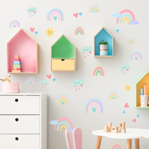 Färgglada regnbågsväggdekaler, regnbågsväggklistermärken, avtagbar DIY konstväggdekor för flickors sovrum, barnkammare, heminredning