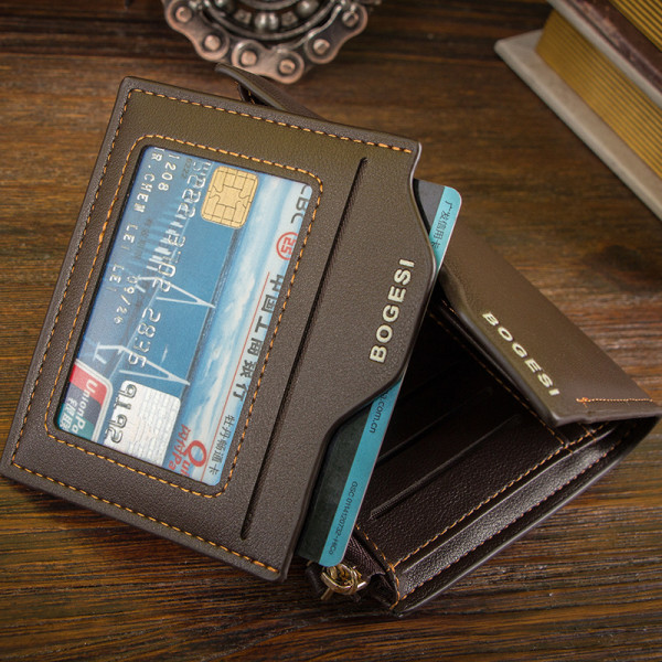 Miesten nahkainen RFID-esto ohut lompakko, jossa 10 luottokorttia, 2 setelilokeroa, henkilöllisyystodistusikkuna ja kolikkotasku Minimalistinen lompakko - ruskea
