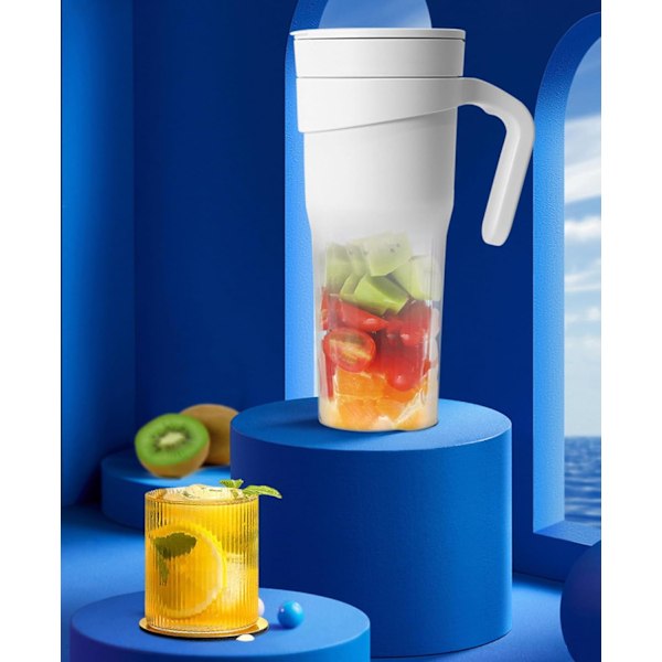 Bærbar Blenderkopp Personlig Størrelse Juicer Ledningsfri Vanntett 470ml/16oz 6 Blader Egnet for Juice Smoothies Shakes LB40 White