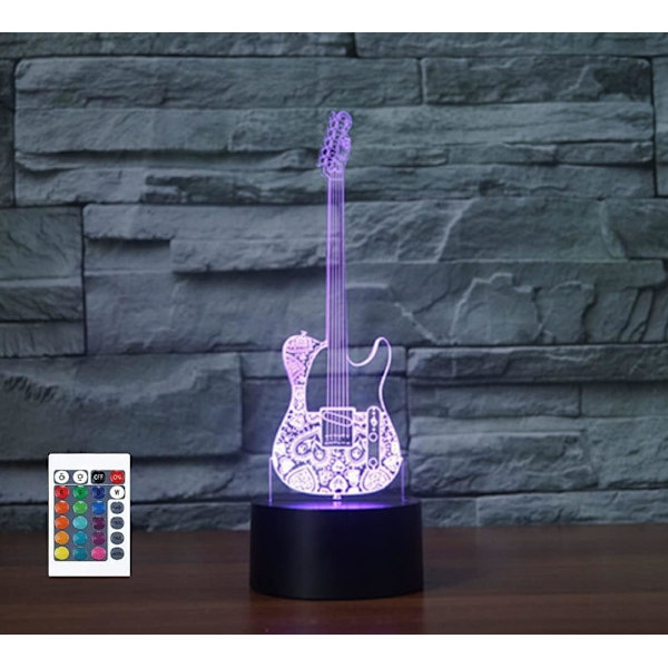 3D Gitarr Fjärrkontroll 16 Färger Nattlampor Illusion Akryl LED Bord Sängbordlampa Barn Sovrum Skrivbordsdekoration Födelsedagspresenter Leksak för Barn