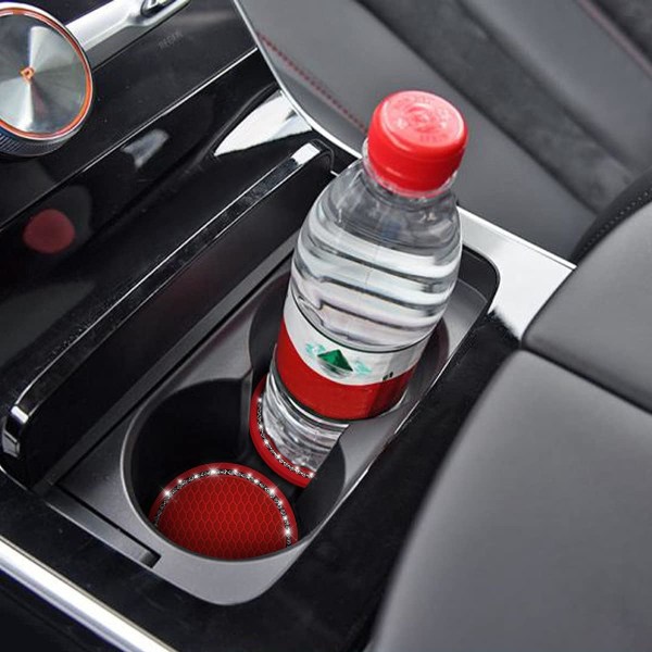 2PCS Universal Bling Car Cup Coaster,Rhinestone Car Accessories 2.75 inch Car Cup Holder Insert Mat Pad Set,Suitable for Most Car Interior (Red/White)