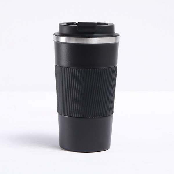 Resesäkermugg med läckagesäkert lock - Isolerad kaffemugg - Vakuumisolering i rostfritt stål för varma och kalla drycker (Svart, 510 ml)