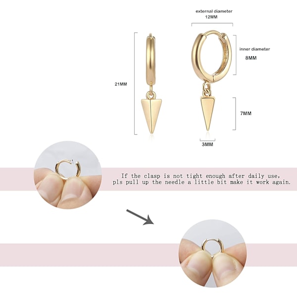 AVEKI Gullfarget Delikat Dangle Hoop Øredobber for Kvinner 14K Gullbelagt Delikat Søt Geometrisk Trekant Kjegle Dangle Øredobber