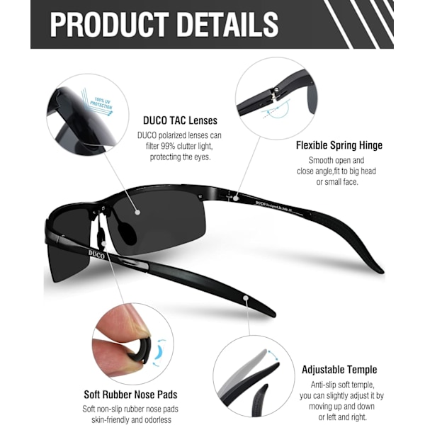 Polariserade solglasögon för män med UV-skydd - 8177s Black Frame Gray