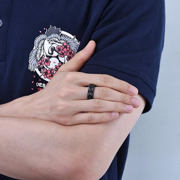 Intertwine Svart rostfritt stål 8 mm ringar för män Spinner Fidget Ring Ångest Ring för män Trottoarkant Inlägg-8.5