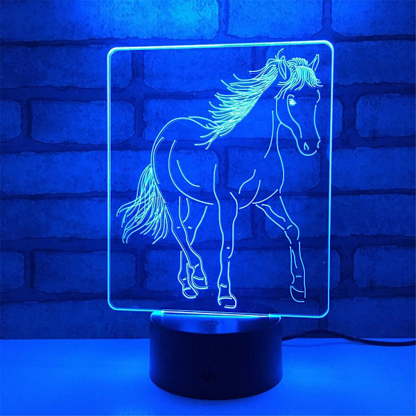 3D Hest Natlys Bordsklampe Optisk Illusion Lamper 7 Farveskiftende Lys LED Bordlampe Julegave Hjem Kærlighed Fødselsdag Børn Børn Dekoration Legetøj Gave