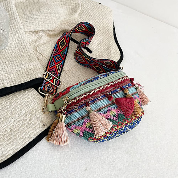 Fashion söt dam Bohemian Fanny Pack Crossbody axelväska broderi Boho midjeväska bröstväska bumbag med tofs för flicka