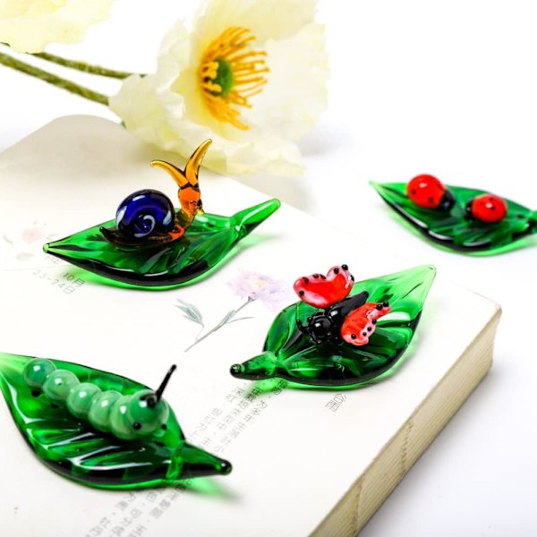 Handgjorda Mini Insekter Figurer Samlarobjekt 5st Konst Blåst Glasfigurer Miniatyr Glasprydnader, Skrivbordsbord Simulation Djur