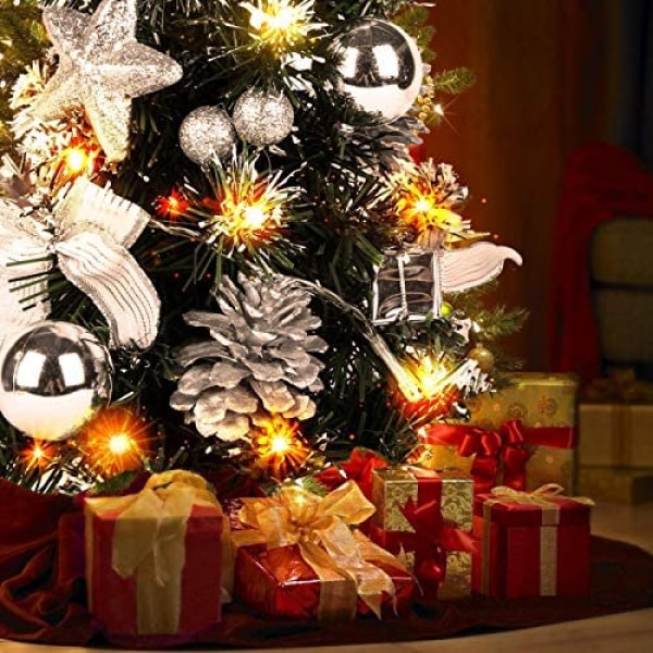 Pieni joulukuusi valoilla, pieni työpöydän koristepuu kotitoimiston ostosbaarille (hopea)
