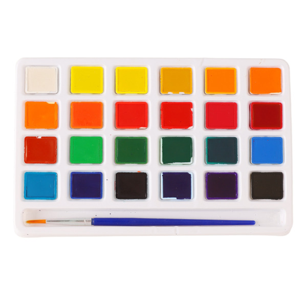 Vandfarvemaling 24 farver Høj mætning Lys Levende Bærbar Akvarelmaling Sæt med pensel til maling
