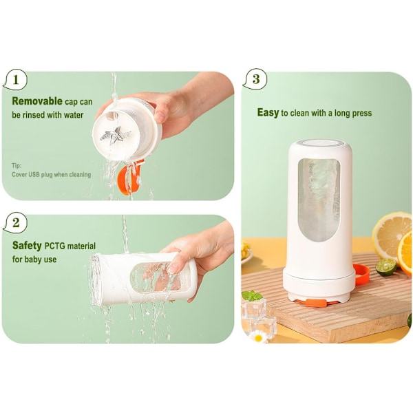 Bärbar Blender för Shakes och Smoothies, 13oz Personlig Blender med USB Laddning och 10 Blad Mini Liten Blenderflaska för Kontor Gym Kök