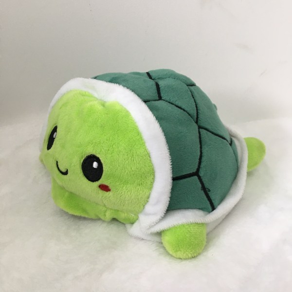 Original Vändbar Turtle Plysch | Happy Green Flash + Angry Green | Visa ditt humör utan ett ord 20 cm