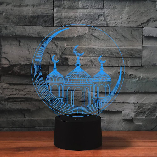 3D Islamisk Arkitektur Fjernbetjening 16 Farve Natlys Illusion Akryl LED Bord Sengelampe Børneværelse Skrivebords Dekoration Fødselsdagsgaver Legetøj