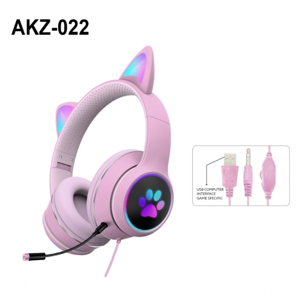 Støjreduktion med hvede RGB lysende katteøre headset kablet headset spil computer læring headset