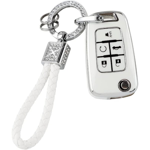 Nøkkelringdeksel for Chevy 5-knappers nøkkelveske skallbeskytter TPU myk bling bilnøkkelring tilbehør passer for Equinox Cruze Malibu Camaro Sonic Trax søt
