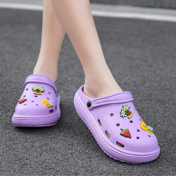 Dames Have Sko Sommer Letvægts Træsko Sandaler Skridsikre Slides Brusebad Tøfler Indendørs Udendørs Purple 9inch 8