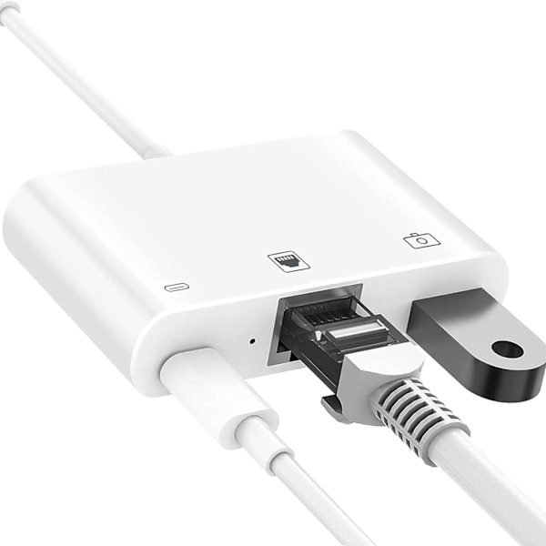 [Apple MFi-certifierad] Lightning till RJ45 Ethernet-adapter, 3-i-1 USB till Lightning-adapter med laddningsport och RJ45 Ethernet-port