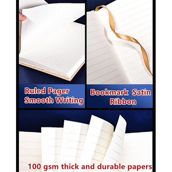 Journal Notesbog med Lås, Retro Stil Hårdbundet Notesbog med PU Læder Guldprægning, 100GSM Tykt Papir, 112 Blade 224 Sider 7,6\" x 5,3\"