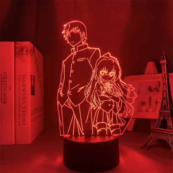 Akryl LED-lys Anime Toradora Taiga Aisaka Figur nattlys RGB 16 farger berøring med fjernkontroll soveromsdekor 3D optisk illusjon