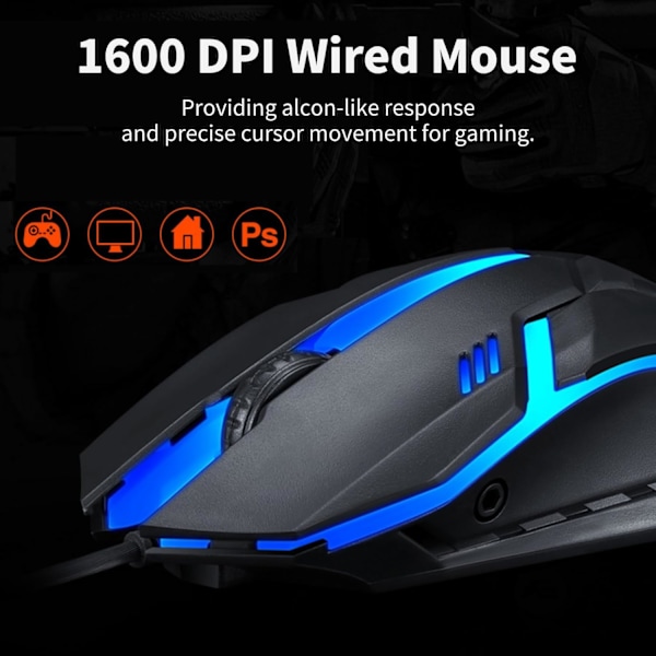 RGB Gaming Mus, 1600 DPI Trådbunden Datormus, Ergonomisk Gaming Mus, Färgglada Ljus, 3D Rullhjul, för Win10 8 7 för Win för Win XP