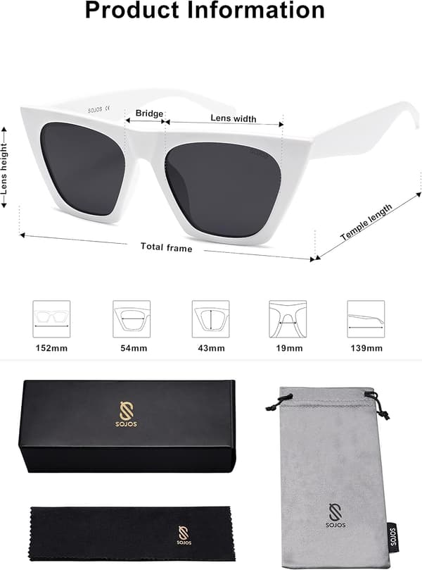 Oversized firkantede Cateye polariserede solbriller til kvinder og mænd Raw White Grey
