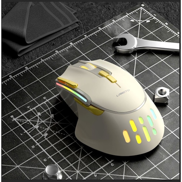 G3 Trådløs Gaming Mus med 12800DPI Optisk Sensor/9 Programmerbare Makroer, Tilpasset Tastaturkonfiguration med 9 Knapper og RGB-indstillinger (Cremet Hvid, Trådløs)