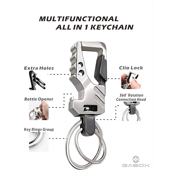 2-pakks nøkkelring EDC nøkkelring nøkkelkjede flaskeåpner bilnøkkelholder taktisk karabinkrok nøkkelringer med klips Llaveros de Hombre Porte-Clés gave f 2Silver