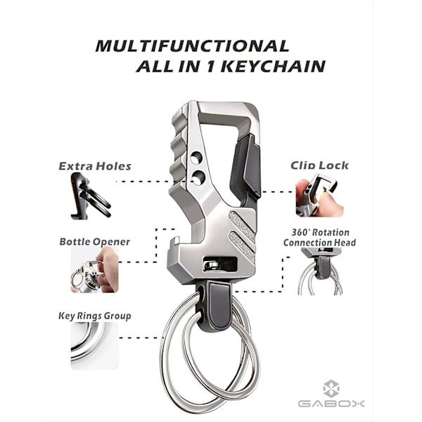 2 stk. nøglering EDC nøglering nøglering flaskeåbner auto nøgleholder taktisk karabinhage nøgleringe med klip Llaveros de Hombre Porte-Clés gave f 2Silver