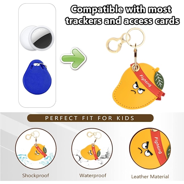 Læder nøglering holder etui kompatibel med Apple AirTag, sød beskyttende Air Tag cover med nøglering, anti-scratch finder GPS tracker etui til Mango