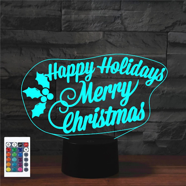 3D God Jul Julgåva Fjärrkontroll 16 Färger Nattlampor Illusion Akryl LED Bord Sänglampa Barn Sovrum Skrivbordsdekoration Leksak