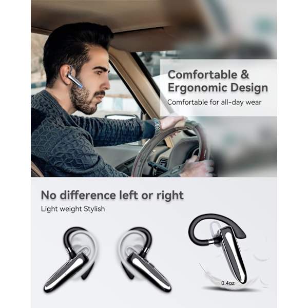 Bluetooth-headset, Trådlöst Bluetooth 5.0 Hörlurar Handsfree med Stereo Mikrofon, 8 Timmars Spela Tid