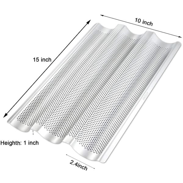 Perforeret fransk baguette-bageplade, 38x25 cm 3-bølget bageplade til ovn, rustfrit stålbageplade, 1-pakke 1-Pack
