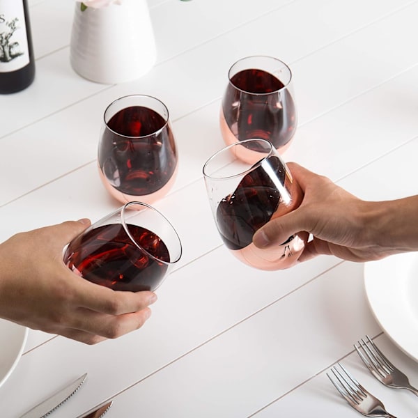 MyGift Moderne Accent Stemless Vinglass Sett, Rødvinglass Sett med 4 Copper