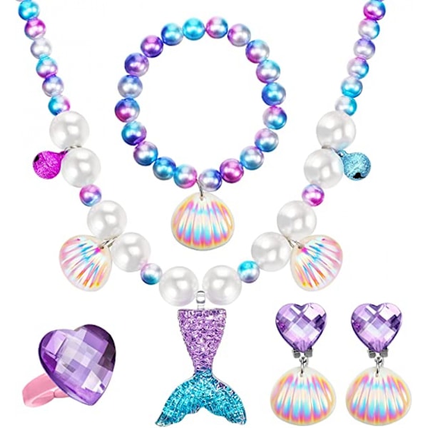 5-delat sjöjungfru halsband armband set sjöjungfru smyckesset inklusive skal halsband armband ring örhängen sjöjungfru festkläder smycken tillbehör (P