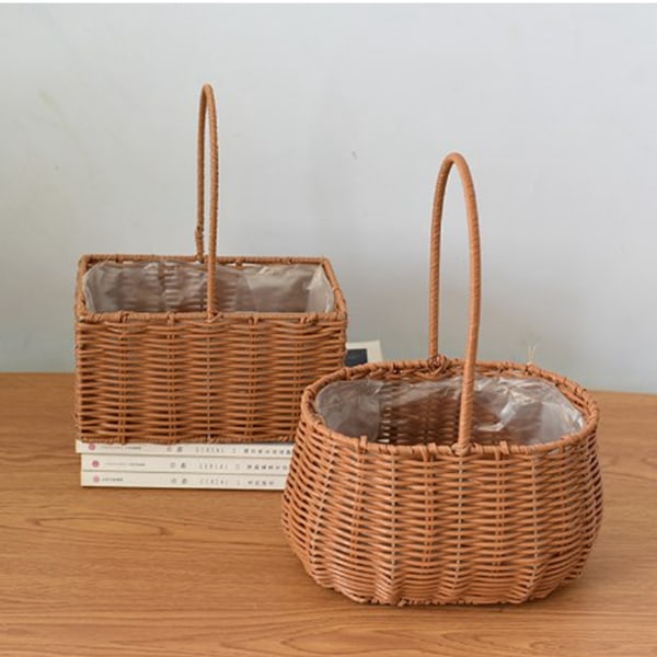 Bærbar flettet kurv med håndtak PP rotting håndvevd kurv for frukt grønnsaker gaver 19,5x15x29cm