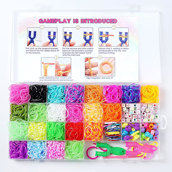 3600+ Gummiband Armband Kit, Loom Gummiband Påfyllningsset, Loom Armband Kit DIY Tillverkningsset för Barn födelsedagspresenter
