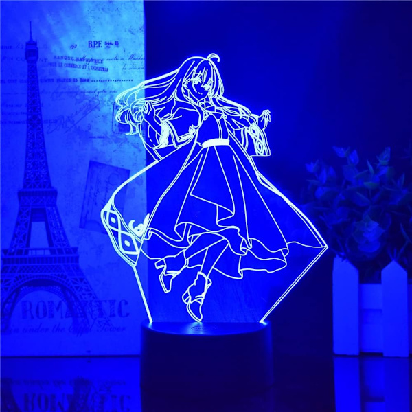 3D Vandrande Häxa Illusionslampor Anime Light Novel Resan av Elaina Lampor Fjärrkontroll/Touch LED Nattlampor Sovrumsbordlampor (Svart Bas)