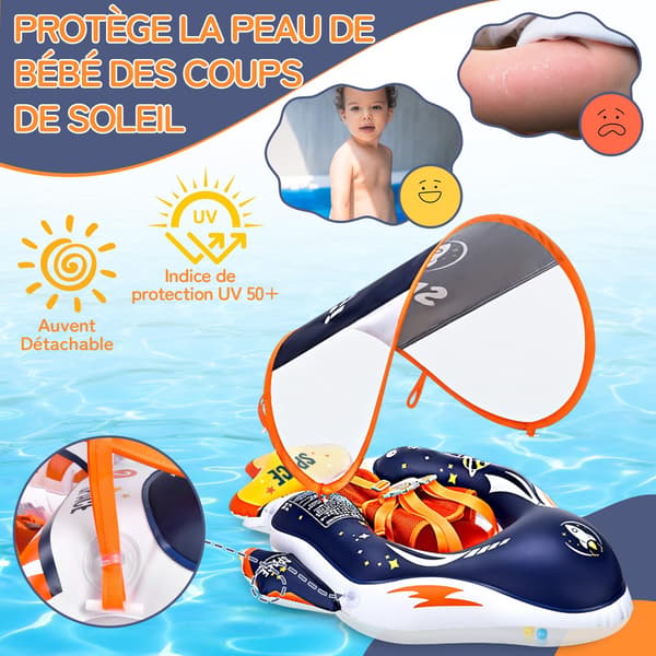 Baby Float, Baby Pool Float med Solskærm og Sæde, Baby Float Pool Float, Oppustelig Pool Float til Pool, Strand, Ferier 6 til 36