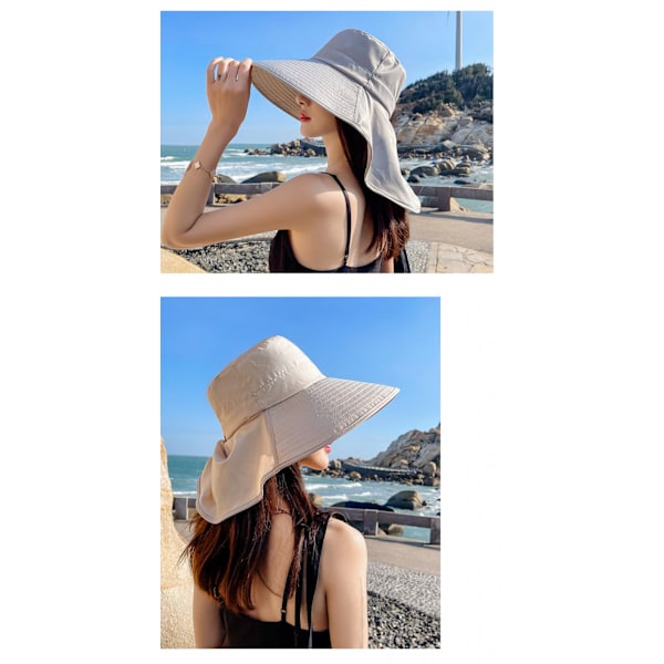 Dam bred solhatt solskydd med nackskydd fiskehatt UV-skydd strandhatt utomhushatt UPF50+
