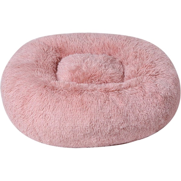 SATAY Lugnande katt- och hundsängar, 32-tums hundsäng, rosa valpsäng, original lugn munkformad katt- och hundsäng, maskintvättbar grov päls, halkfri vattentät