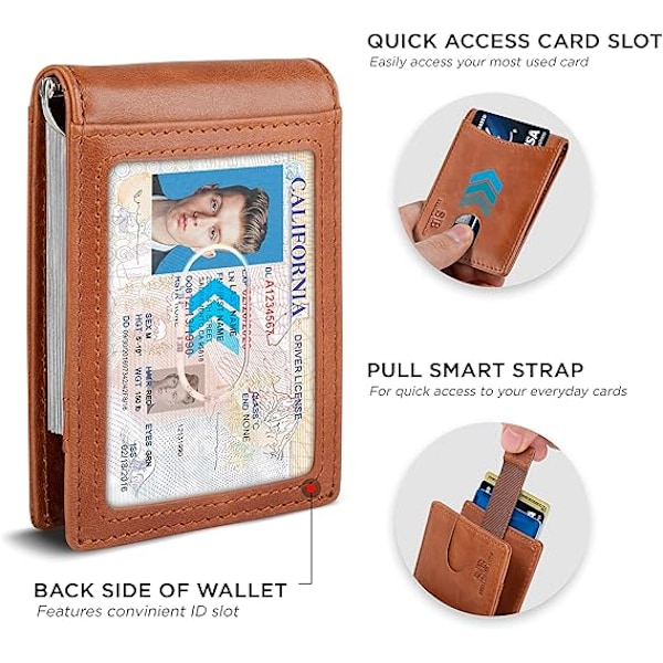 RFID-blocker Slim Bifold Plånbok i Äkta Läder Minimalistisk Framficka för Män med Pengaklipp Tunn Present