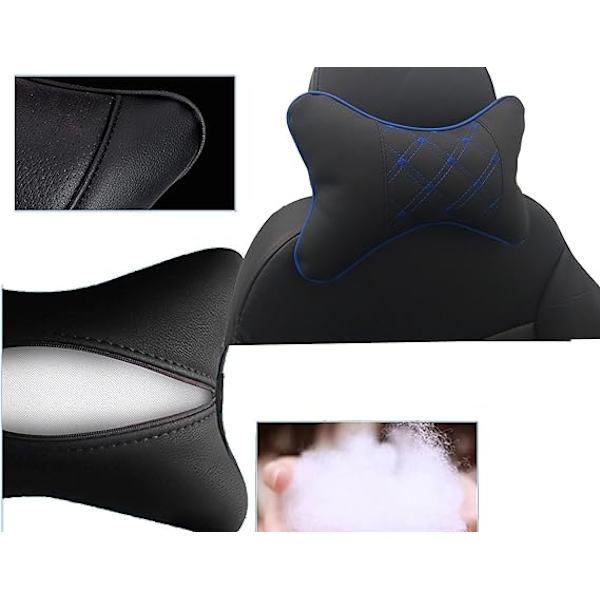 Bil nackkuddar Båda sidor PU-läder 2-pack nackstöd Passar de flesta bilar Fylld fiber Universal bilkudde (Svart vit)
