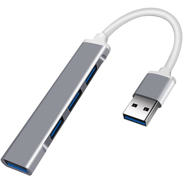 Gray-JacobsParts UH3-P USB 3.0 4-port hub splitter, slank og elegant aluminium til pc, Mac, bærbar computer og stationær computer