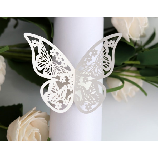 Wekity 100pcs 3D Butterfly Paper Napkin Rings Weddings Party Serviette Table Decoration Restaurant (White)