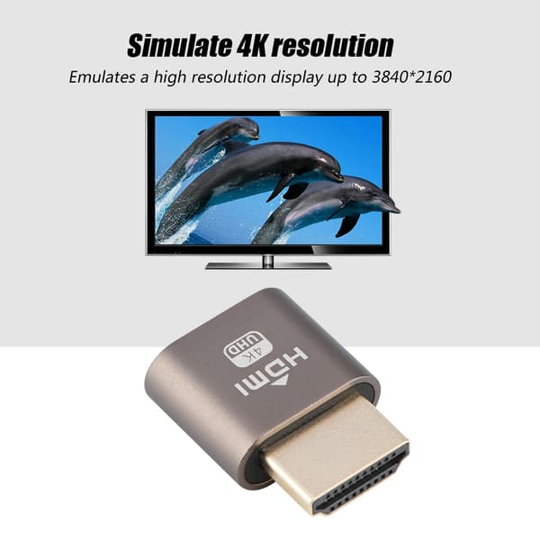 HDMI Dummy Plug Hovedløs Ghost Display Emulator Display Adapter 1920x1080 @60Hz Sølvgrå