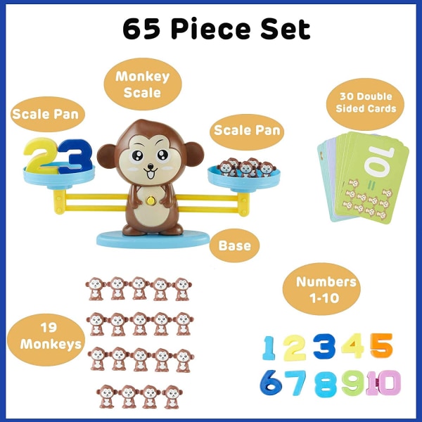 Monkey Balance Counting opettava matemaattinen lelu tytöille ja pojille, STEM-lelut 4 5 6 7 8 ikäisille, lasten numeropeli