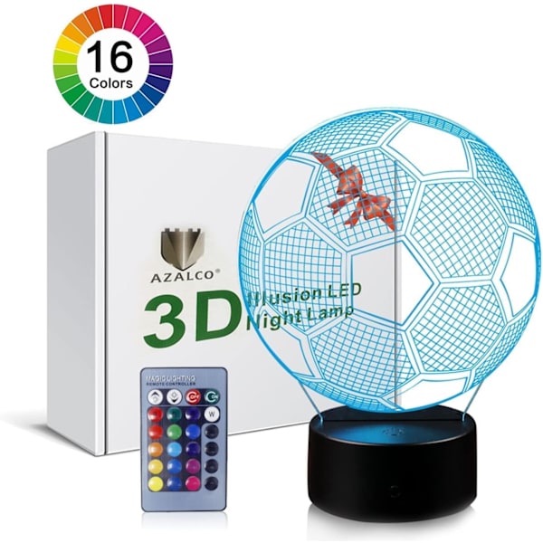 3D Illusion Fodbold Natlys Lampe med 16 Farveskift Touch Sort Base Strømforsyning af AA Batterier med Fjernbetjening Fødselsdagsgave
