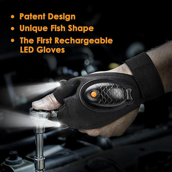 Fars dag present till pappa, LED-ficklampa handskar present, handsfree fingerlampa för fiske reparation, coola prylar verktyg födelsedag julklapp