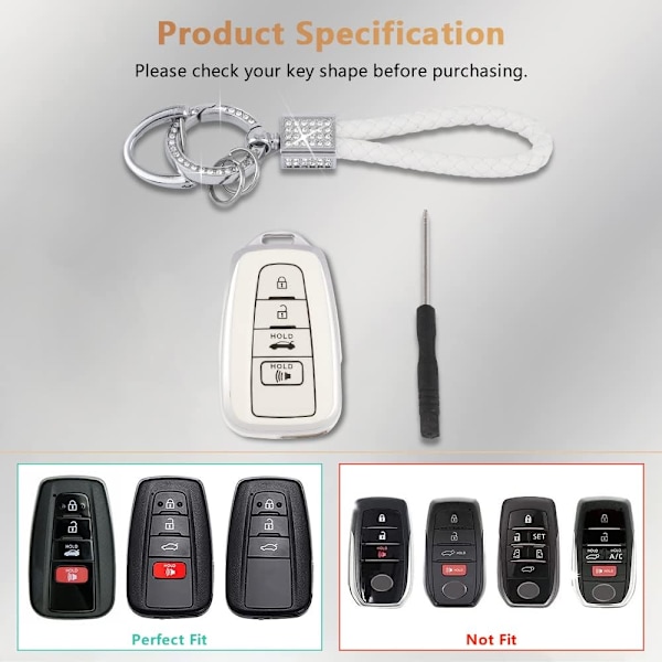 Nøglebeskyttelsescover til Toyota Camry RAV4 Corolla C-HR Avalon Highlander Prius Smart Keys Case Shell Protector Bling Keychain Tilbehør 4 Knapper TPU