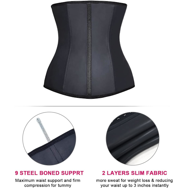 Midjetränare för kvinnor Latex Underbust Midjetränare Korsett Sportbälte Timglas Kroppsformare Black M